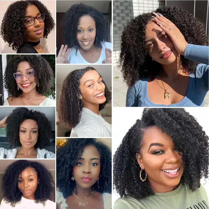 Afro crépus bouclés pince dans l'extension de cheveux cheveux vierges brésiliens 4B 4C Afro crépus bouclés vrais cheveux humains Double trame pour les femmes noires