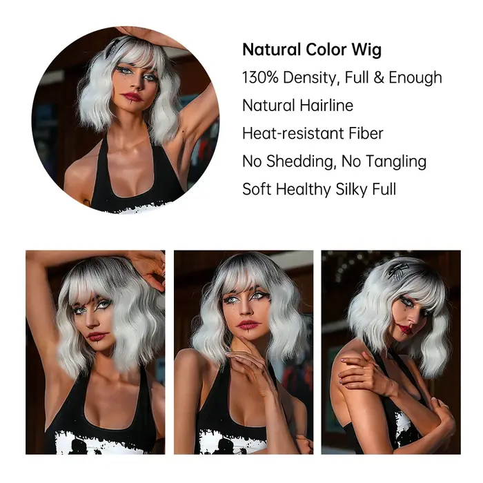 EASIHAIR – perruque synthétique Lolita courte et ondulée avec frange pour femmes, résistante à la ch