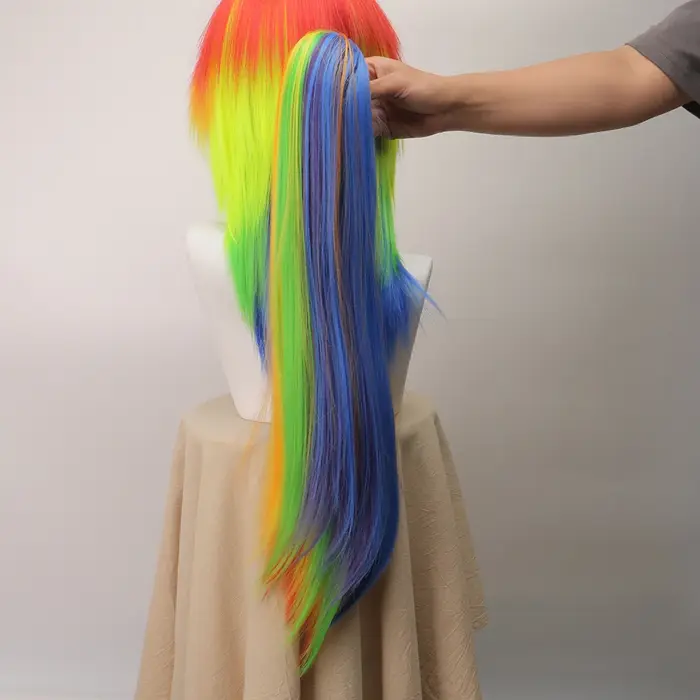 Perruque synthétique longue et lisse arc-en-ciel Dash, perruque de Cosplay multicolore pour Costume d'halloween, fête de noël