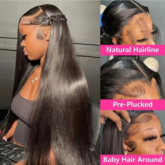 Perruque frontale sans colle en dentelle complète HD 360, cheveux humains, densité 200, 30 pouces, a