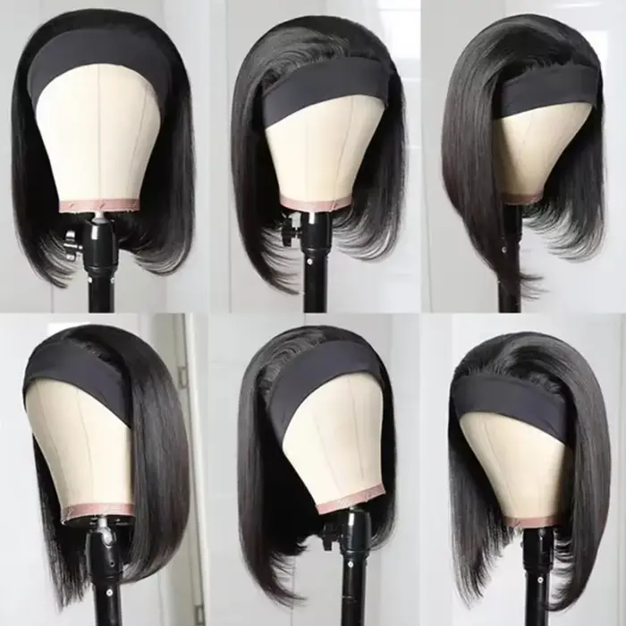 Bandeau perruques cheveux humains droite courte Bob sans colle