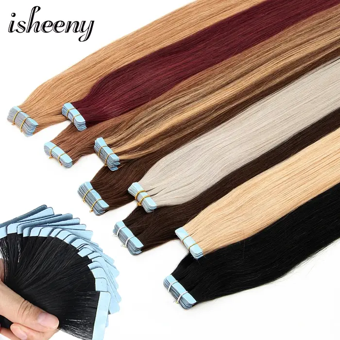 Isheeny – Extensions de cheveux naturels européens Remy, 18 pouces, 1.8g, Mini bande adhésive, 10 pièces
