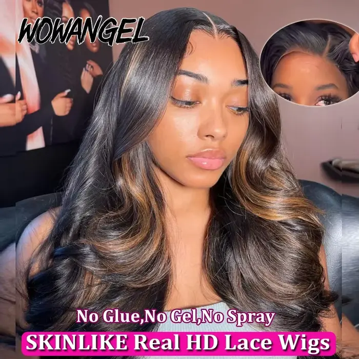 WOWANGEL-Perruque de cheveux humains Bye Bye Noeuds, 1B30 Highlight HD Lace Closure Wig, Body Wave H