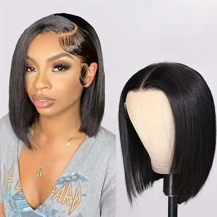 Pas cher court Bob perruques Double dessiné brut vietnamien sans colle droite perruque cheveux humains 13X4 Hd