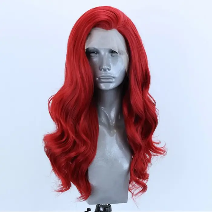 AIMEYA 13x4 rouge dentelle avant perruque longue vague de corps cheveux synthétiques sans colle naturel délié usage quotidien Cosplay perruques pour les femmes fête