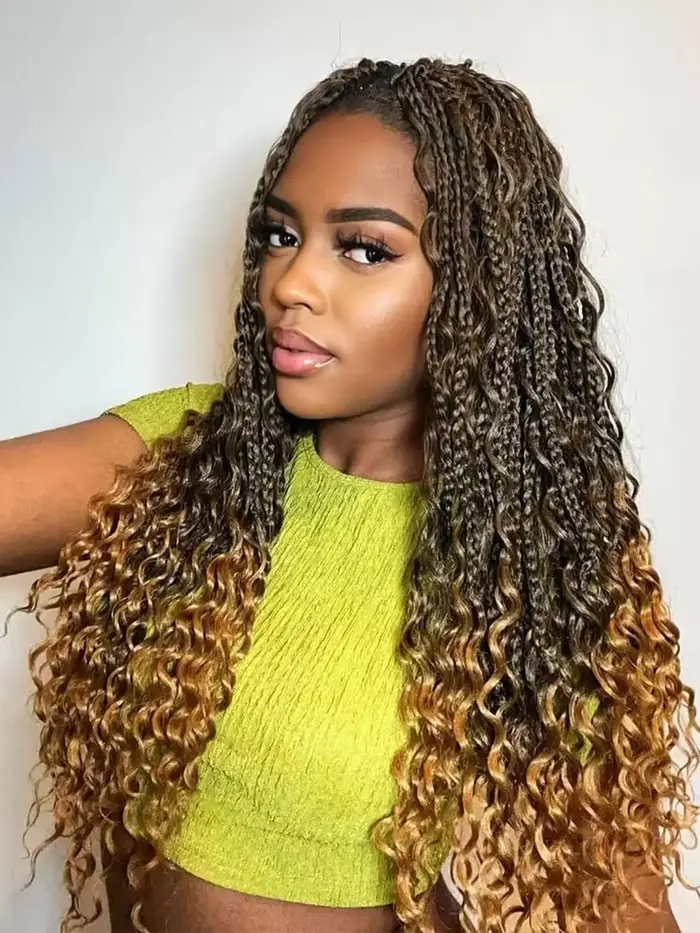 Déesse Boho boîte tresses Crochet cheveux avec extrémités bouclées 1 pièces synthétique pré-bouclé Crochet boîte tressage Extensions de cheveux pour les femmes