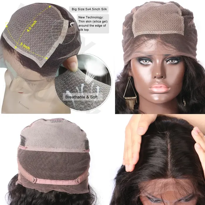 LUFFYHAIR 5*5 Base en soie pleine dentelle perruques de cheveux humains