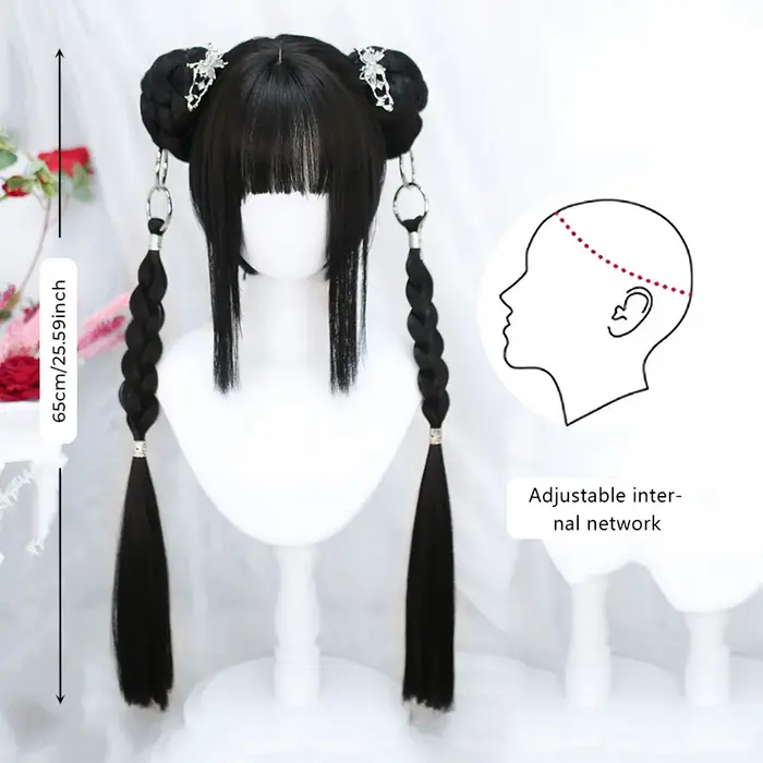 OLACARE perruque synthétique courte droite avec longue queue de cheval Hairbun Lolita Cosplay fête Harajuku