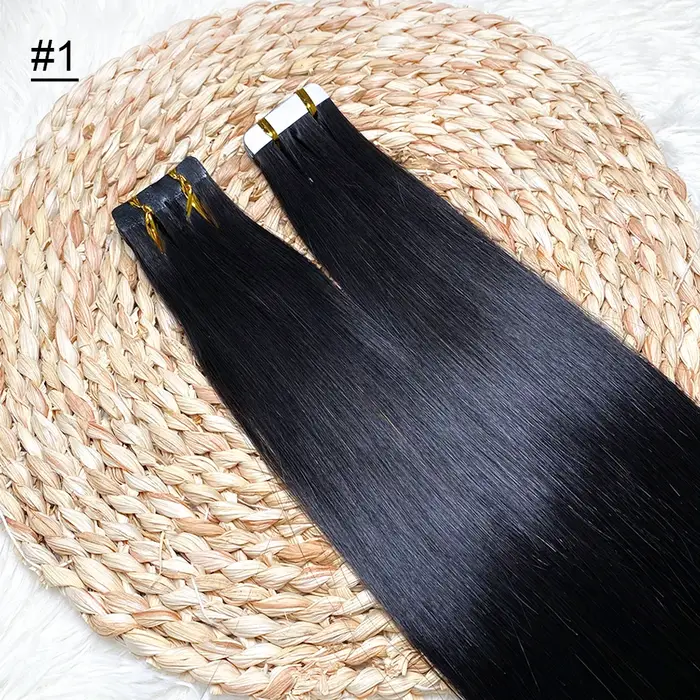 Extensions de cheveux à bandes adhésives de haute qualité, pointes pleines, cheveux raides, 18-30 po