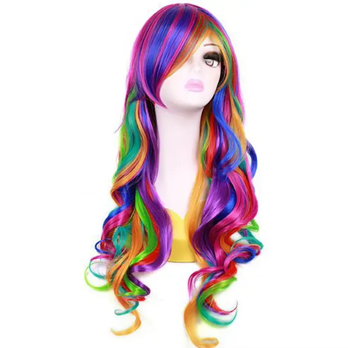 Nouvelles perruques synthétiques tendance aux couleurs arc-en-ciel