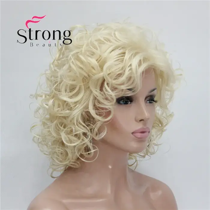 StrongBeauty – perruque synthétique courte Super bouclée et épaisse, blonde