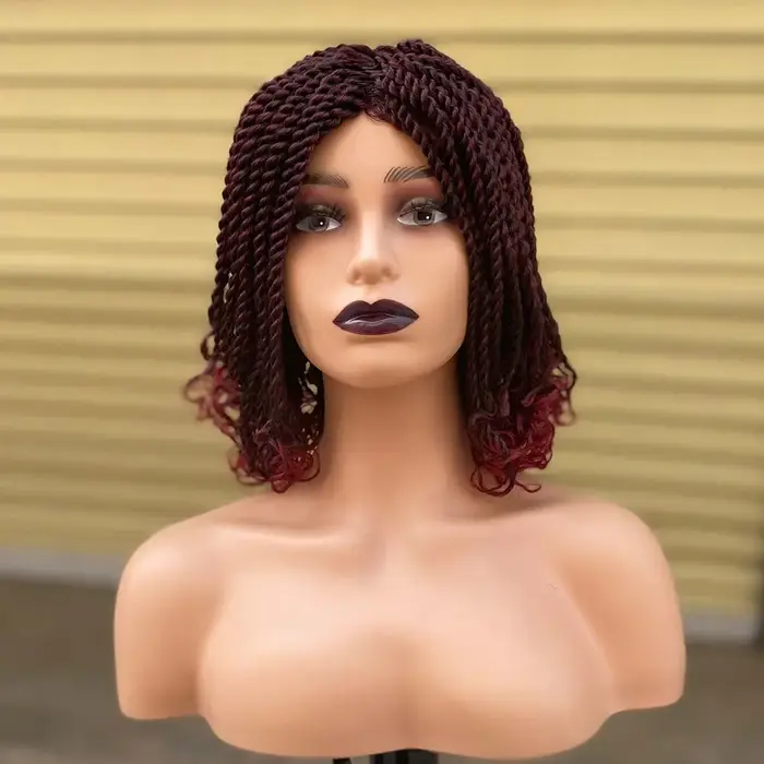 Boîte tressée perruques pour les femmes noires Crochet cheveux 2 torsion Ombre Bug africain synthétique court Bob