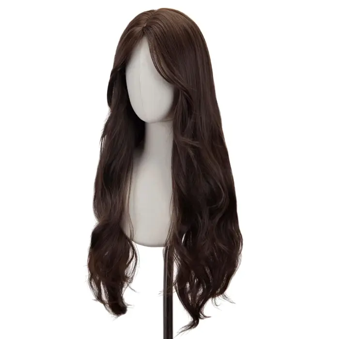 Perruque synthétique avec raie centrale sans frange, brun foncé, usage quotidien, cheveux naturels,