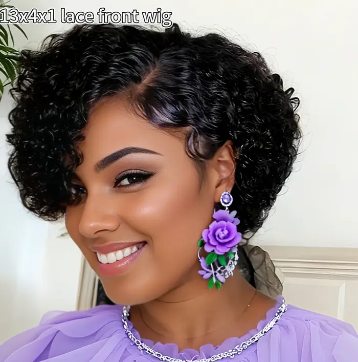 Perruque coupe lutin cheveux humains vague d'eau