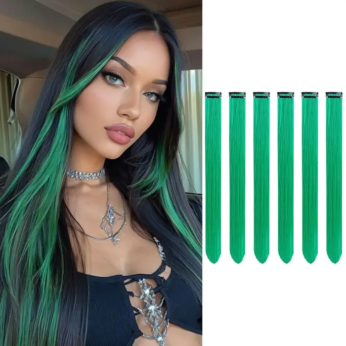 6 extensions de cheveux à clipser, 22 pouces de long, lisses, résistantes à la chaleur, synthétiques