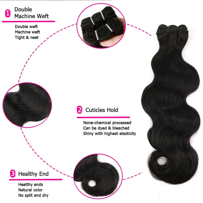 Mèches 100% naturelles Body Wave non traitées de qualité 12A, Extensions de cheveux humains pour fem