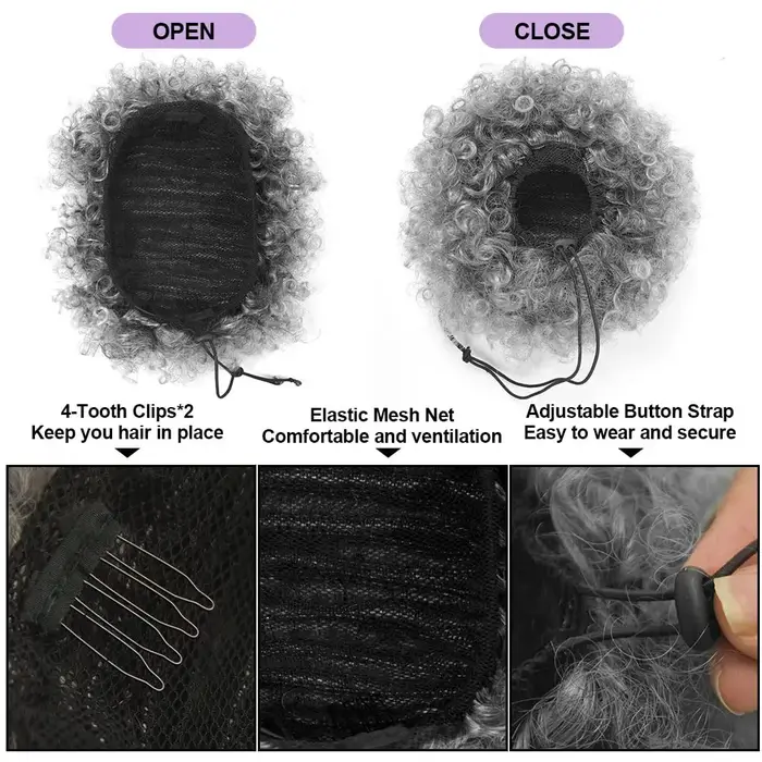 Queue de cheval afro à cordon, extensions de cheveux synthétiques courts bouclés crépus, postiches chignon pour femmes et jeunes filles noires