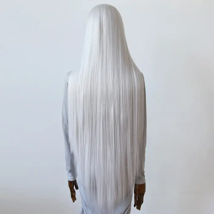 Perruque Lace Front Wig synthétique blanche argentée