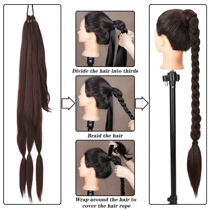 Extension de queue de cheval tressée synthétique avec attache de cheveux pour femme – Tresses torsadées DIY