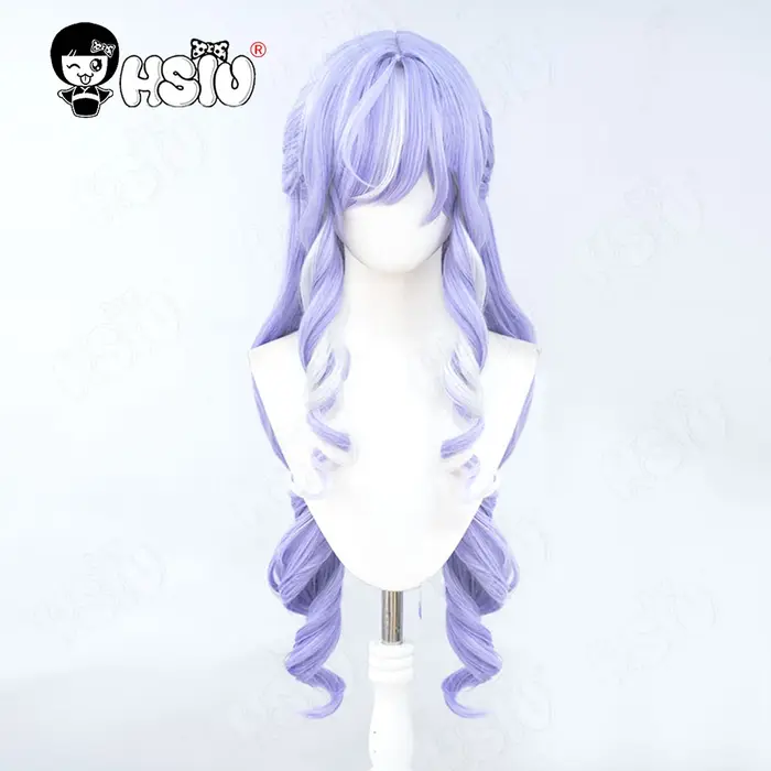 Vivian Cospaly perruque HSIU 90CM violet clair mélangé blanc cheveux longs