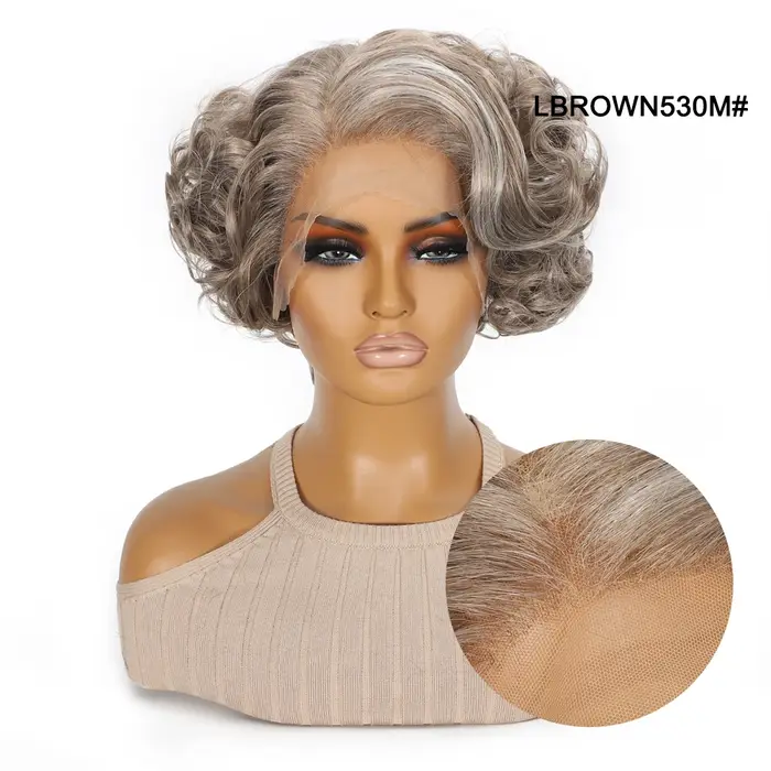 Perruque synthétique courte bouclée ondulée Blonde noire grise de 10 pouces pour femmes, aspect natu