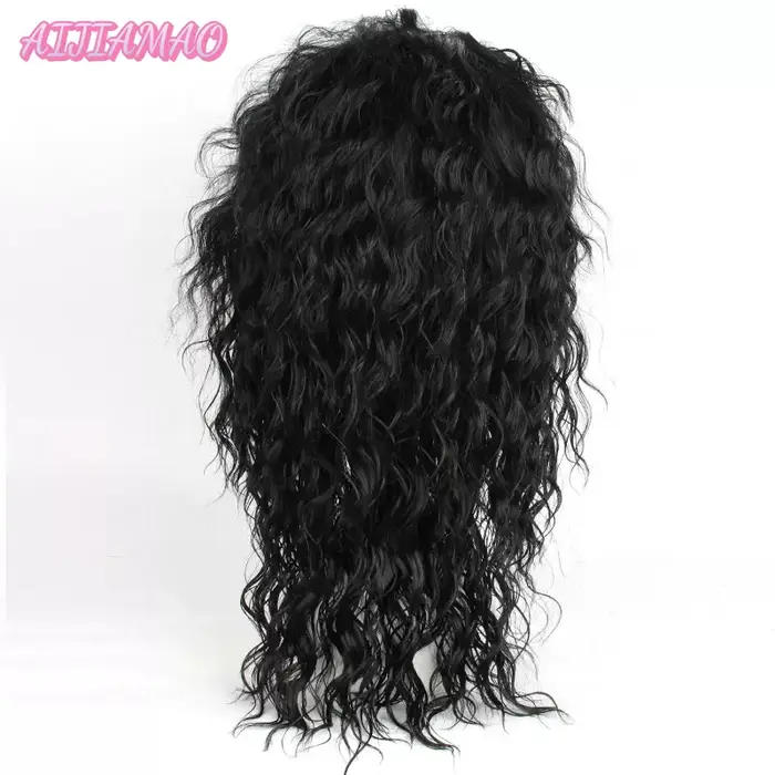 Perruque noire bouclée mi-longue