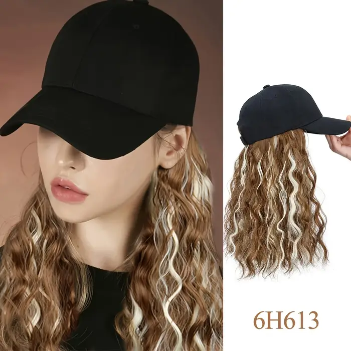 Perruque casquette de baseball en fibres synthétiques avec extensions de cheveux bouclés