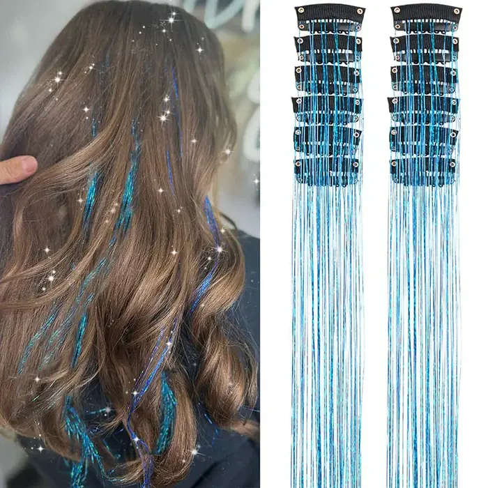 12 pièces cheveux synthétiques Tinsel 20 pouces pince en paillettes