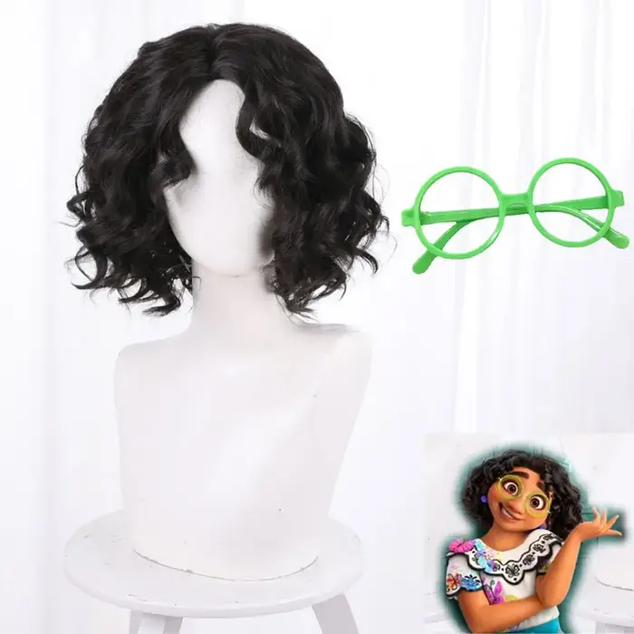 Anime fantaisie magique pleine maison Encanto héroïne Mirabel courte ondulée perruque lunettes enfants fête cadeau d'anniversaire