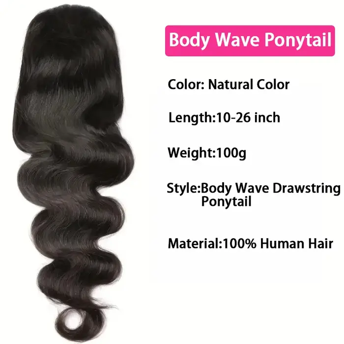 Vague de corps cheveux humains cordon queue de cheval Extensions Remy 100%