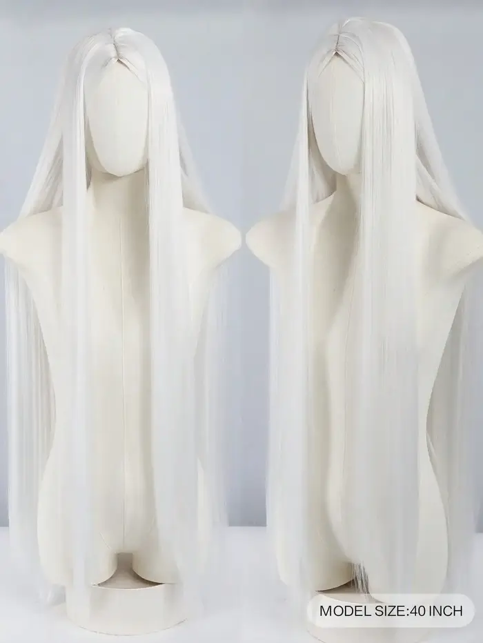 Perruque blanche naturelle à raie centrale pour femme