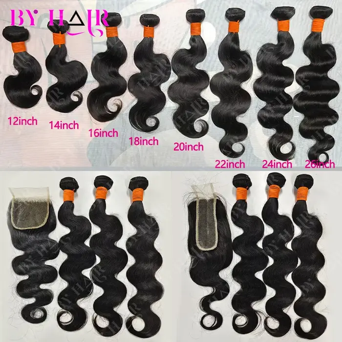 Extensions de cheveux brésiliens Body Wave avec closure 2x6, 4x4, 5x5 et frontales 13x4, 13x6 – 100%