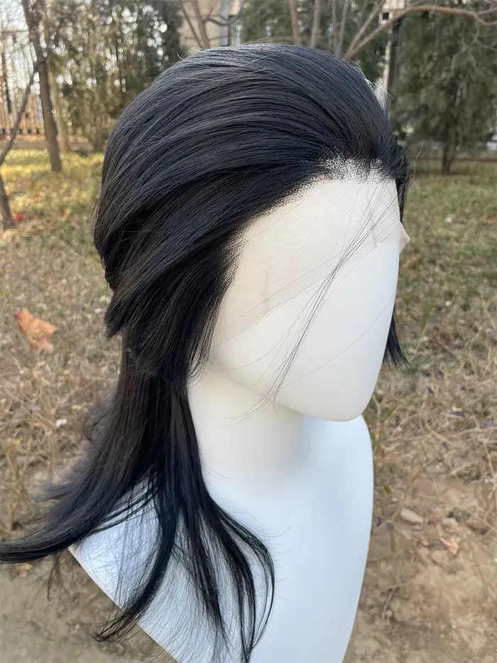 Mullet Cosplay perruques pour femmes noires Rocker hommes longueur d'épaule cheveux synthétiques 13X4 dentelle avant perruques sans colle délié naturel