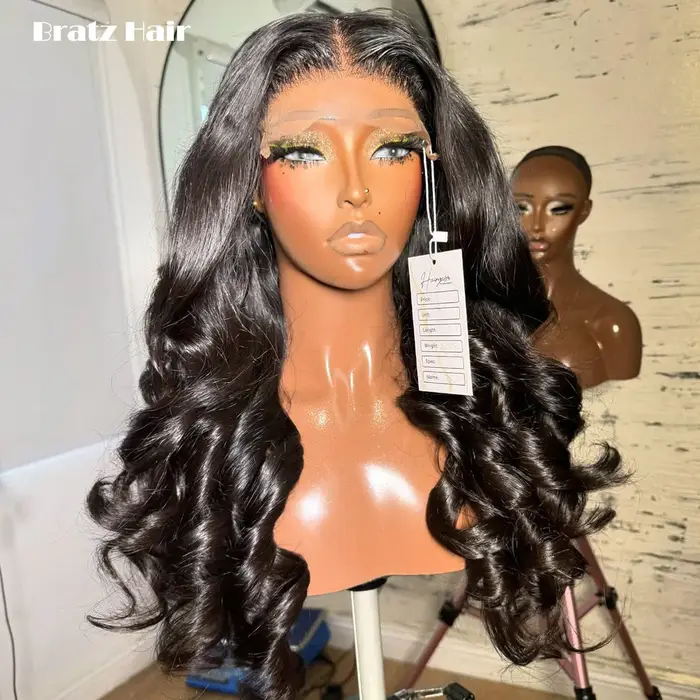 Perruque bouclée naturelle noire 5x5 en cheveux humains