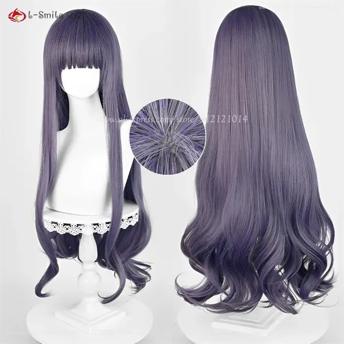 Perruque de Cosplay synthétique Tomoyo Daidouji, 80cm, violet, gris, Cruly, résistante à la chaleur,