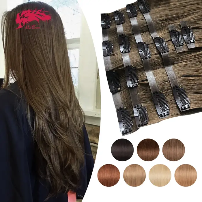 Ali Queen cheveux brésilien pince droite en PU Extensions