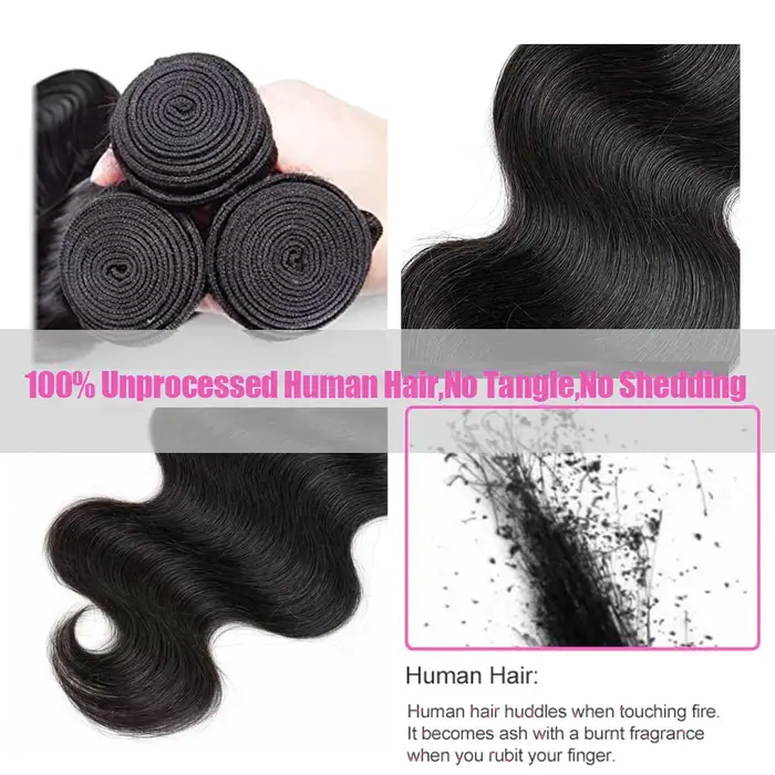 Extensions de cheveux humains avec closure, ondulation naturelle, 100% vierges brésiliennes, 3 paque