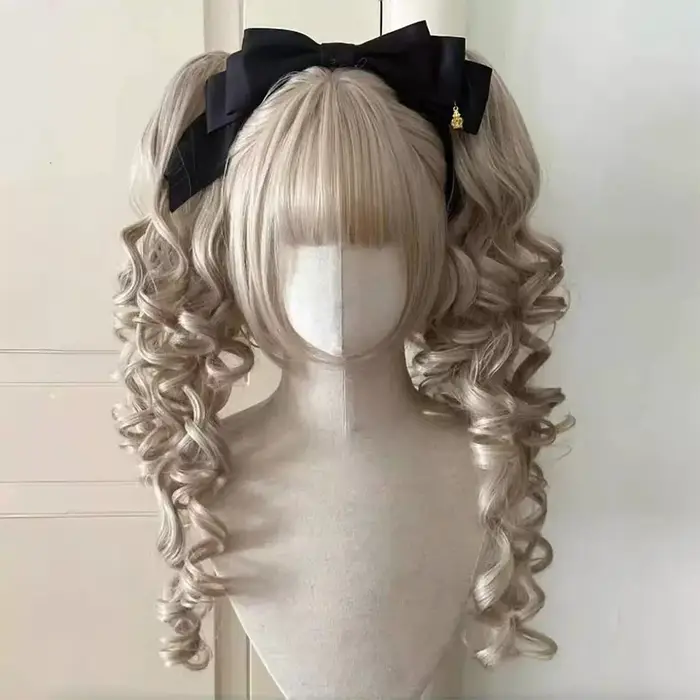 Perruque synthétique bouclée romaine Lolita avec frange, perruque Anime dorée Oberl pour femme, perr