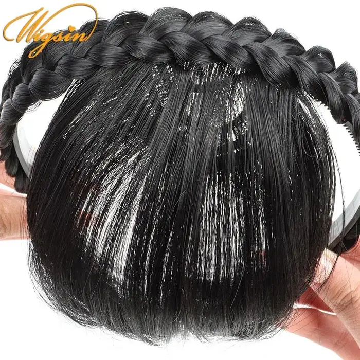 Nouveaux accessoires pour cheveux bandeau synthétique frange à Air perruques avec tresses résistance à la chaleur pince