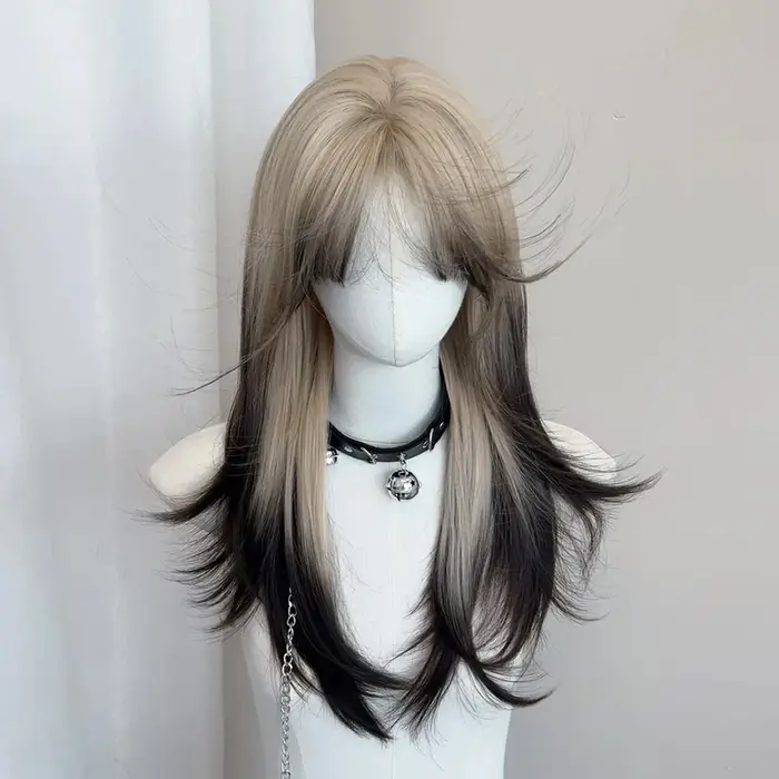 Perruque synthétique superposée noire Blonde ombrée pour Cosplay Lolita