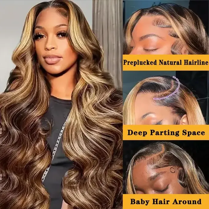 Perruque Lace HD 13x4 en Cheveux Humains Brésiliens, 34 Pouces, Densité 250, Ondulation Body Wave, O