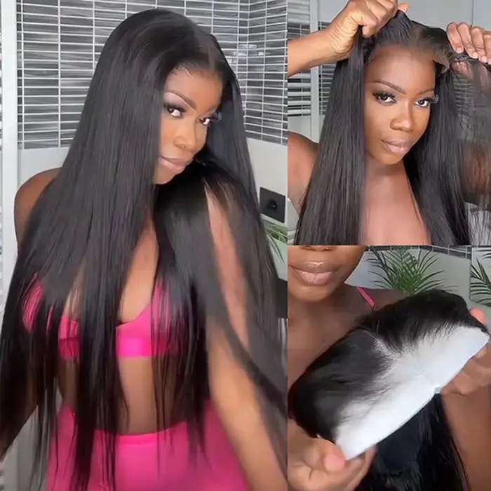 Perruque brésilienne sans colle, cheveux humains lisses, pré-coupés, sans colle, prêtes à porter, pr