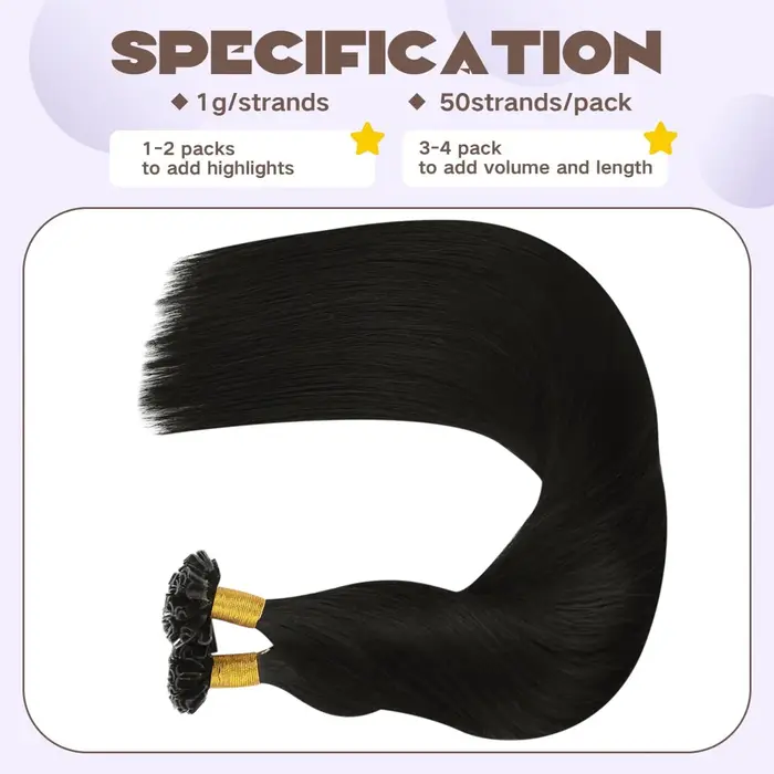 Extensions de cheveux humains U Tip 50G pointe d'ongle pré-collée Extensions Ktip de Fusion chaude cheveux doux droits noir naturel 50 brins/paquet