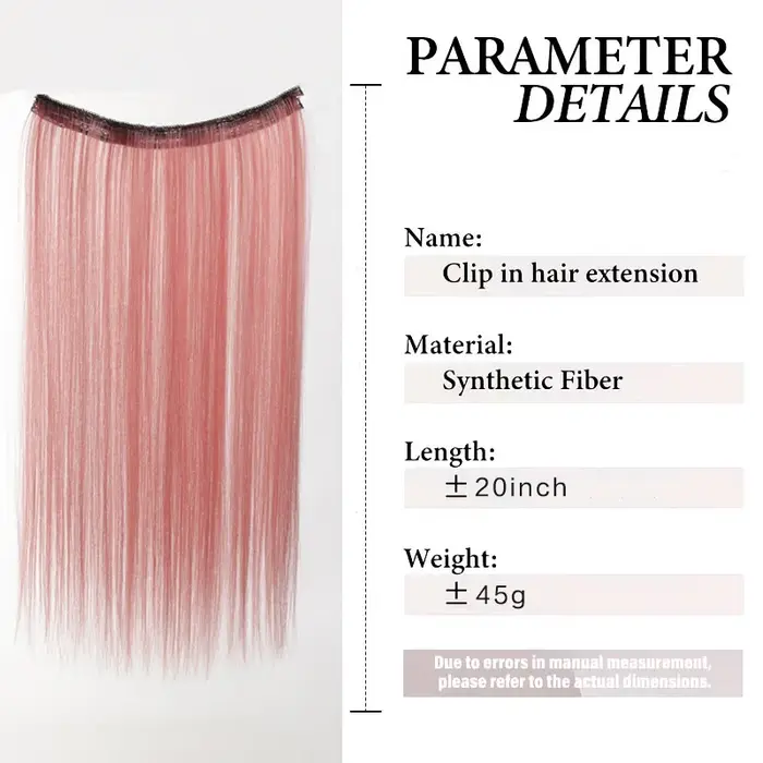 Extensions de cheveux colorées à clipser - Avec cinq clips / Postiche long et lisse en fibre synthétique résistante à la chaleur pour fille