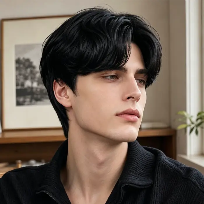 Perruque pour coiffure quotidienne masculine, perruque synthétique noire naturelle et volumineuse, p