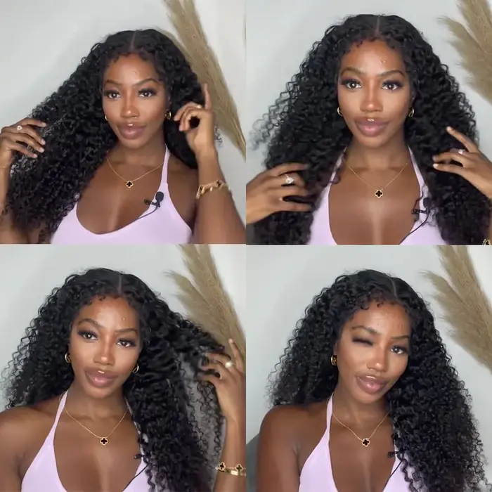 Perruque sans colle 250% 4C Edges Lace Afro Kinky Curly, prête à porter, 100% cheveux humains bouclé