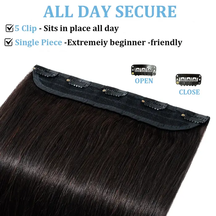 Clip en une seule pièce droite 10 pouces avec 5clips Extension de cheveux humains brésilien Remy postiche pince dans