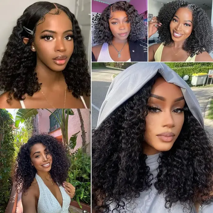 Perruque Bob Lace Front Wig Deep Wave Naturelle Bouclée, Cheveux Courts, 13x4 HD, 180% de Densité, p