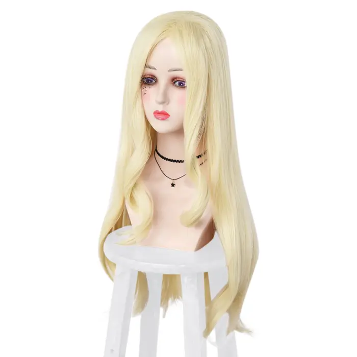 Perruque synthétique réaliste longue et ondulée blond clair