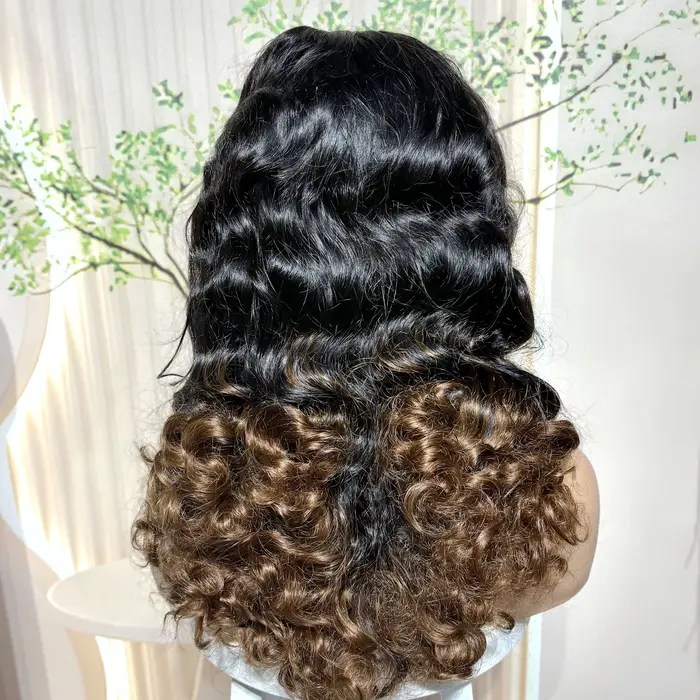 Perruques de cheveux humains ondulés brun chocolat densité 300% avec dentelle frontale 13x4, perruqu